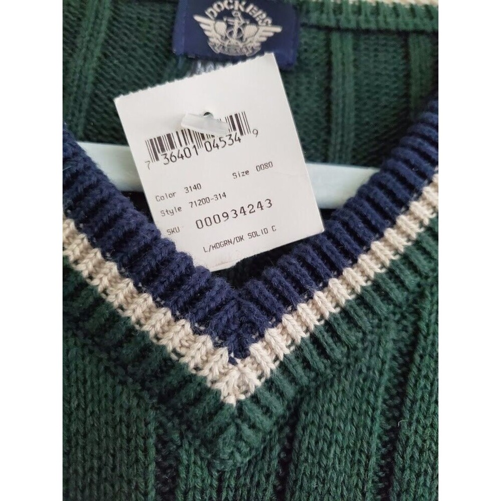 DOCKERS Mens Green Cotton Knit V Neck Pullover Sweater L New w Tags